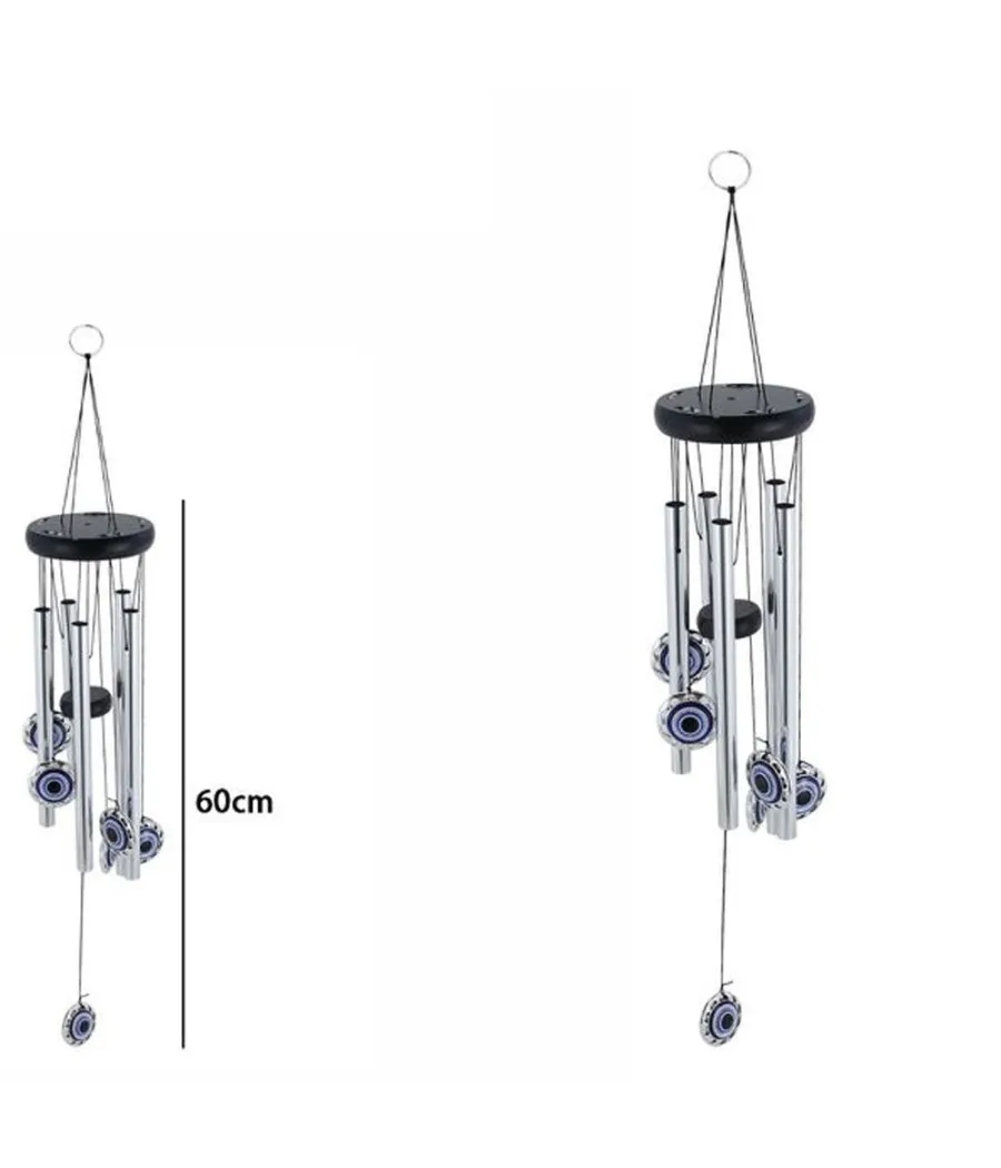 ATRAPASUEÑOS DECORACION CHAKRA OJOS CAMPANAS DE VIENTO PLATA 60 CM