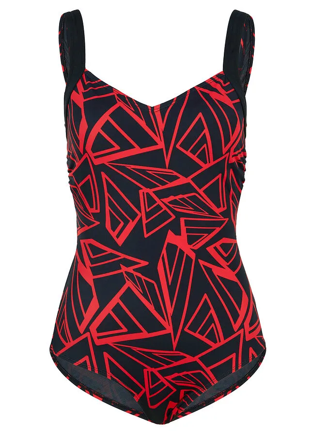 Bañador moldeador Negro-rojo brillante con estampado gráfico
