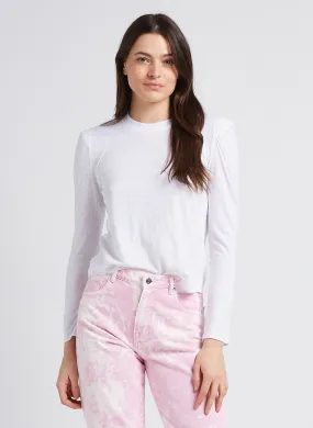 BERENICE EULALIE - Camiseta jaspeada fruncida de mezcla de algodón de manga larga en blanco