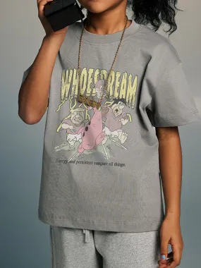 Camiseta informal holgada con estampado retro para niñas y adolescentes para niños y niñas