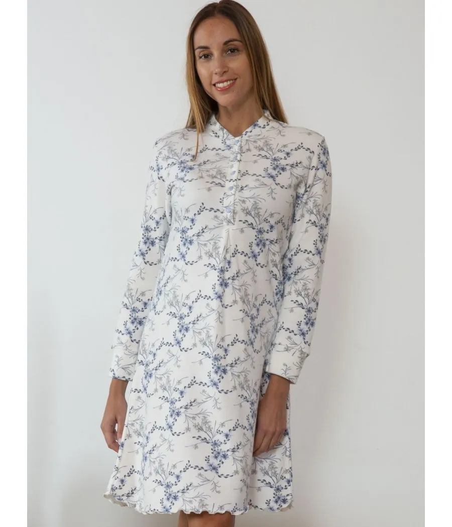 Camisón invierno mujer Muslher Celeste cuello abierto tapeta punto Milano