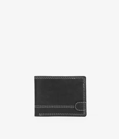 Cartera americana piel negra con costuras y portamonedas