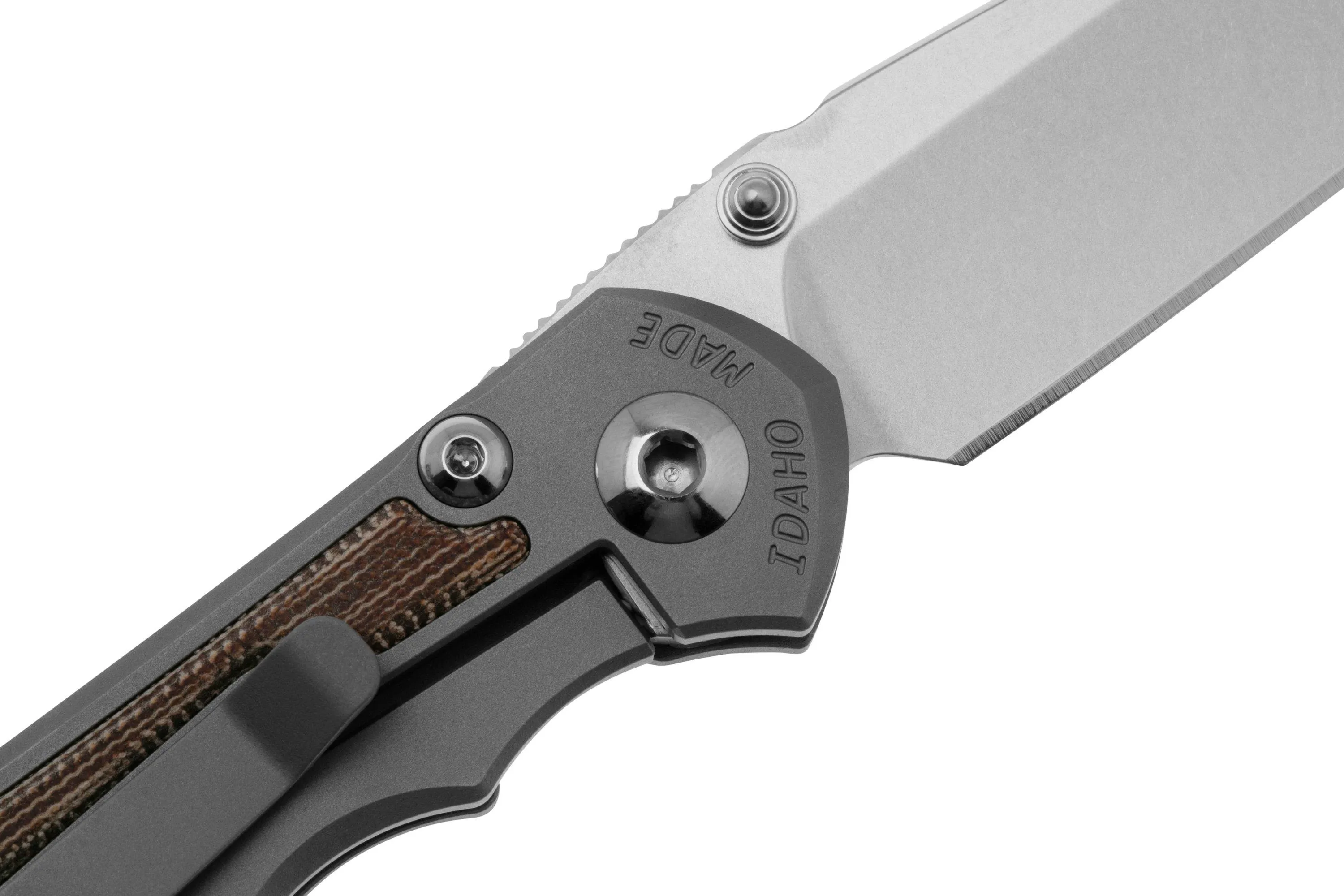 Chris Reeve Small Inkosi SIN-1118 CPM MagnaCut Drop Point, Glass Blasted Titanium, Natural Canvas Micarta Inlay, navaja