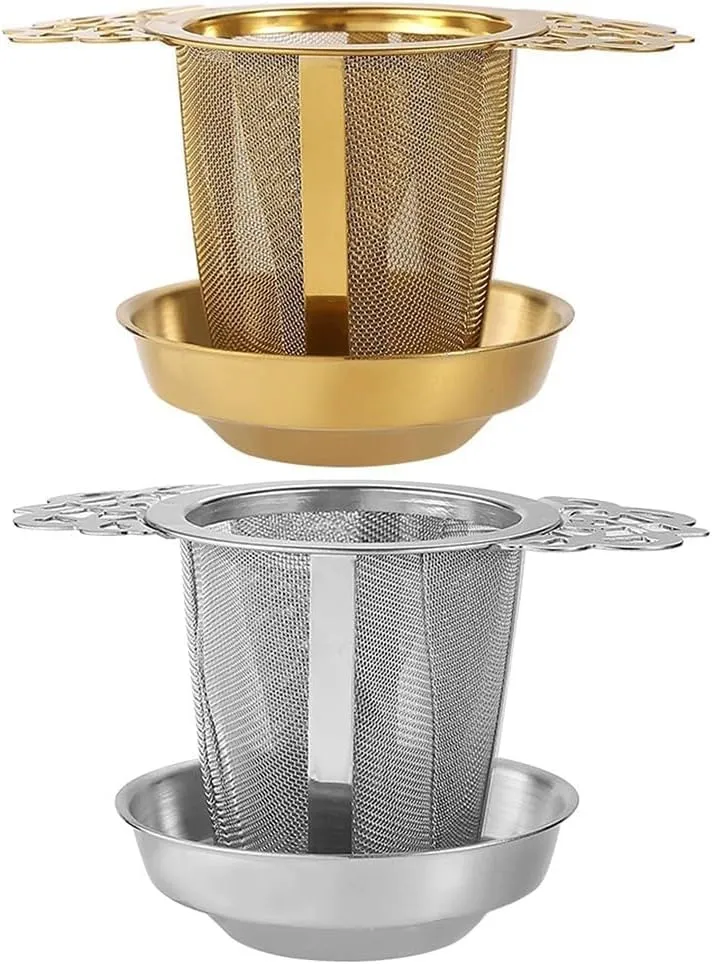 Coladores de té de acero inoxidable, infusor de té, con tapa y asa plegable para teteras, tazas, tazas, fácil manejo, protección
