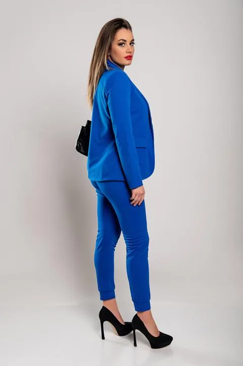 Conjunto pantalón con blazer elegante monocolor Estrena, azul