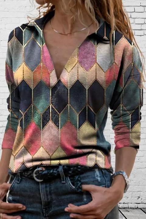 Elegante blusa de manga larga y estampado Noraha, rosa