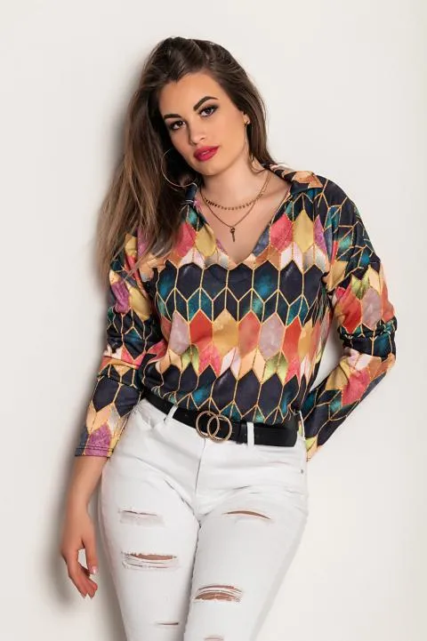 Elegante blusa de manga larga y estampado Noraha, rosa