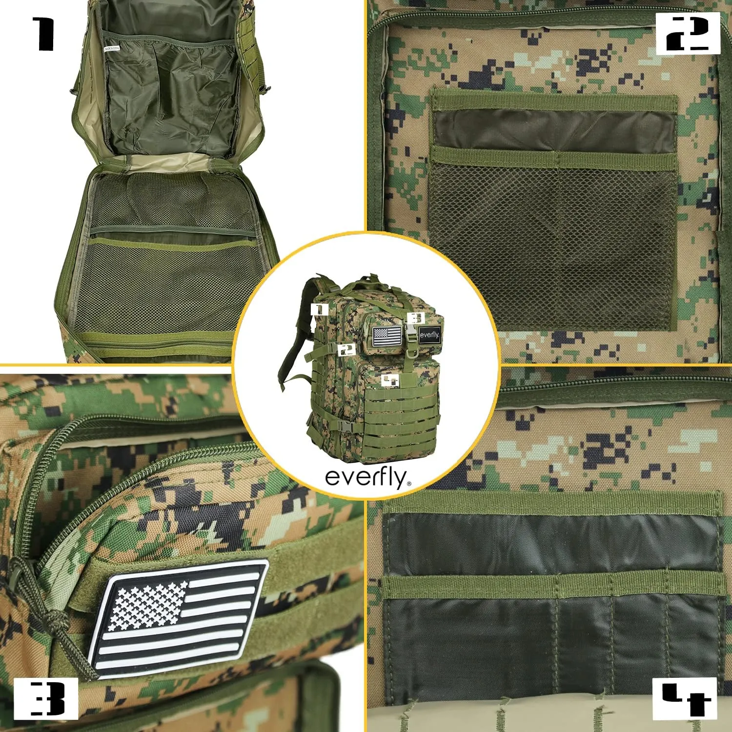 Everfly Mochila Tactica Militar 45L - Para Crossfit Montaña Supervivencia Caza Pesca Camping Senderismo Gimnasio Montañismo Airs