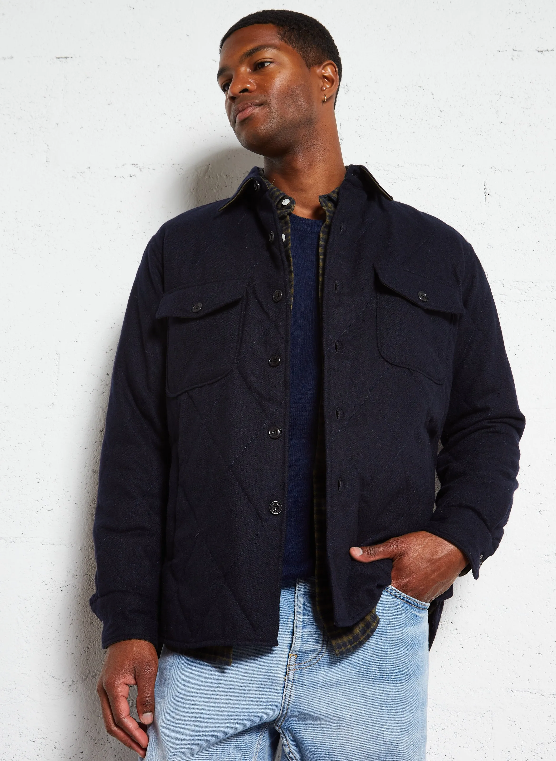 HARTFORD PETER - Camisa de lana mezclada recta en azul