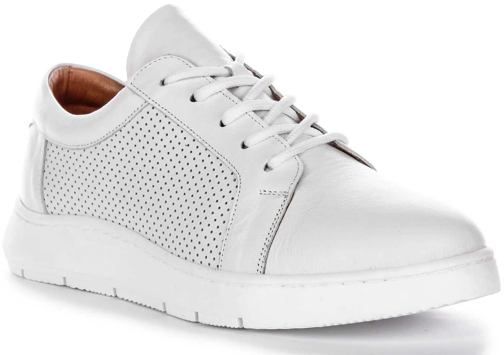 Justinreess Zapatillas de Cuero para Mujer  Swift 2 Cordones Redondos Consuela Blanda En Oro