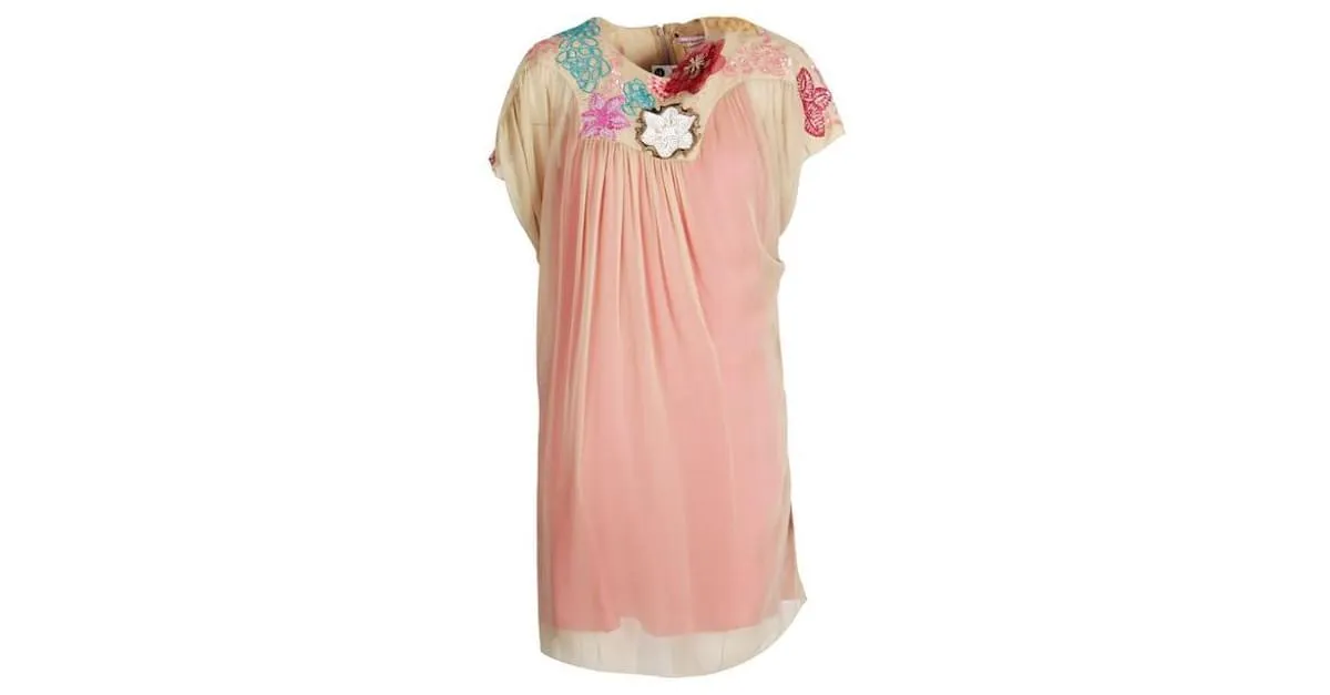 MATTHEW WILLIAMSON Vestido bordado de flores con forro rosa Castaño 