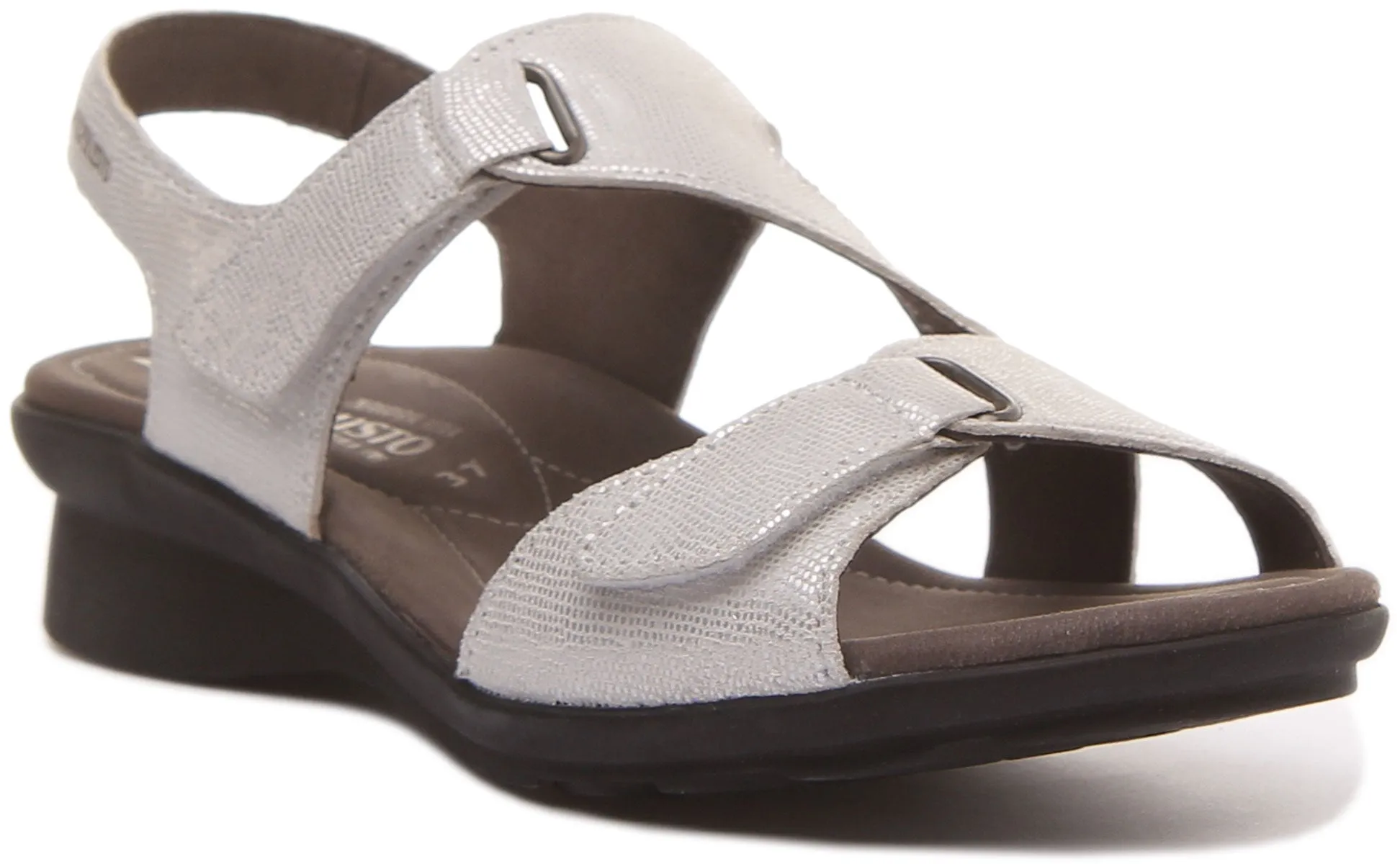 Mephisto Paris Sandalia de piel con tira autoadherente para mujer en negro