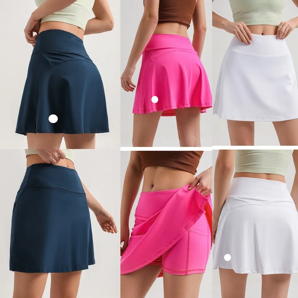 Mujeres Sports Sports Yoga Finish Whortout Shorts Zipper Pleaded Tennis Golf Anti exposición Falda corta con bolsillo
