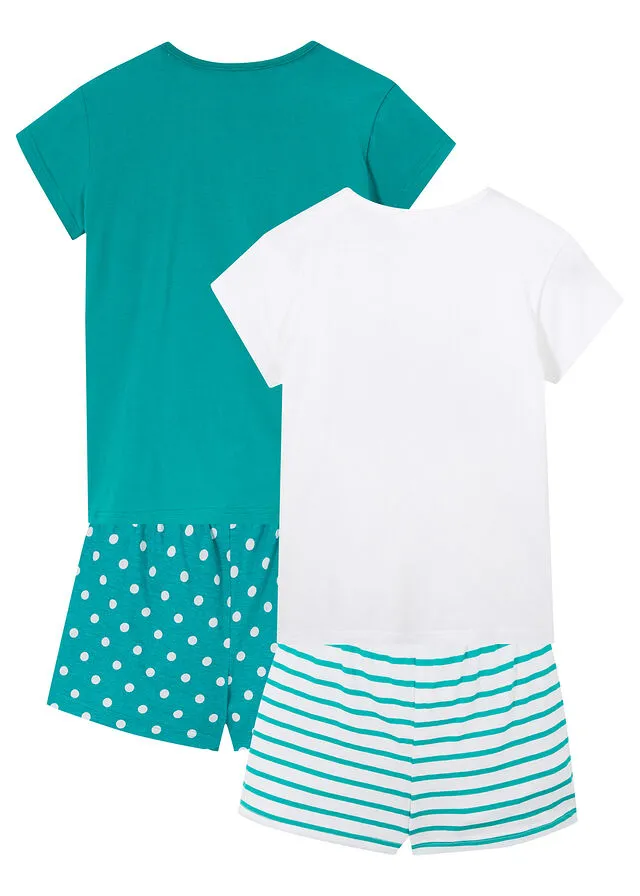 Pijama corto para niñas (2 unidades) Esmeralda-blanco