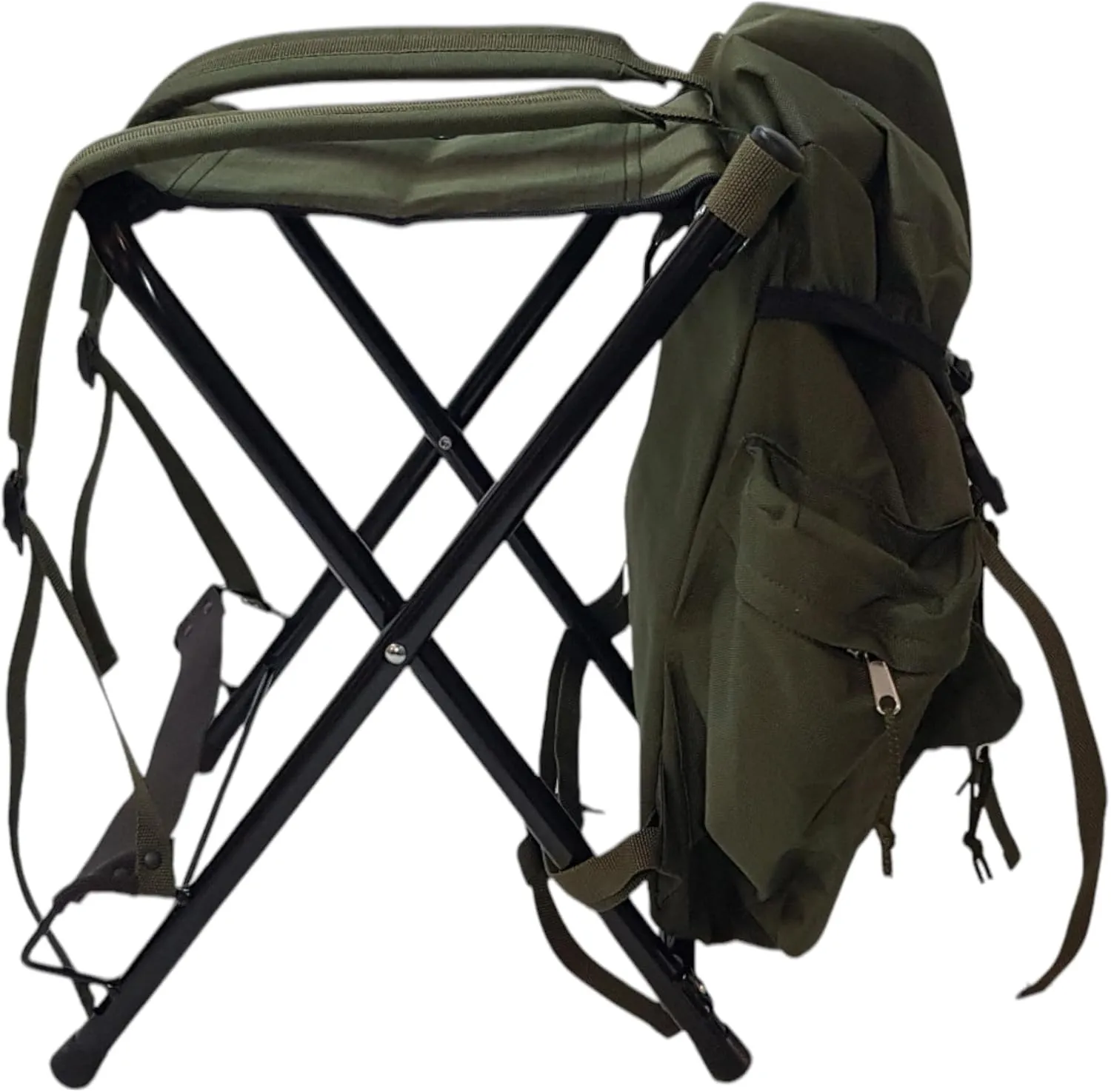 Silla Mochila Plegable para Caza y Senderismo  Estructura Metálica  Verde Kaki