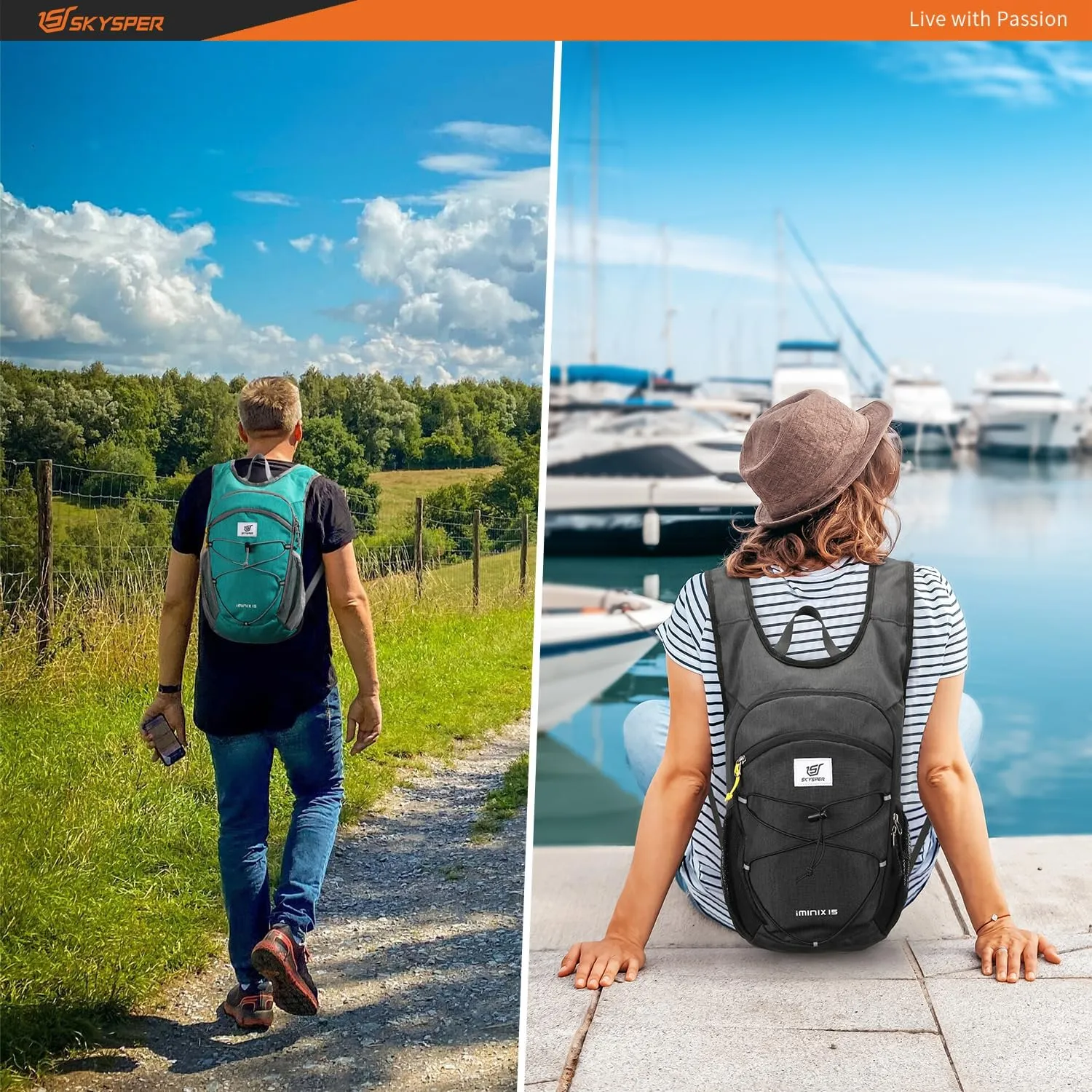 SKYSPER Mochila Plegable Ultraligera 15L/20L  Mochila de Senderismo con Correa para el Pecho  Mochila Viaje Pequeña para Hombre 