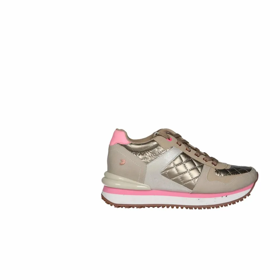 Sneaker Piel Beig Acolchado Dorado Pieza Talon Rosa