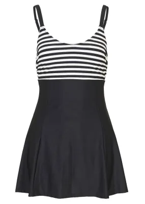 Traje de baño con ligero efecto moldeador negro / beige con rayas
