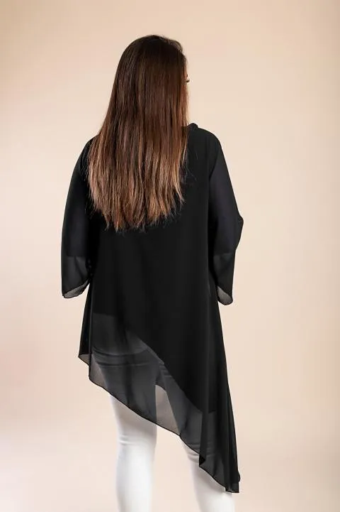Túnica elegante semi transparente Ginette, negro