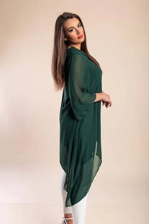 Túnica elegante semi transparente Ginette, verde oscuro