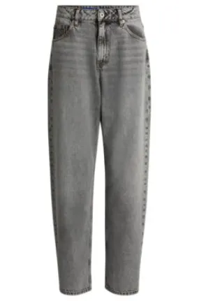 Vaqueros relaxed fit de denim rígido gris con lavado ácido
