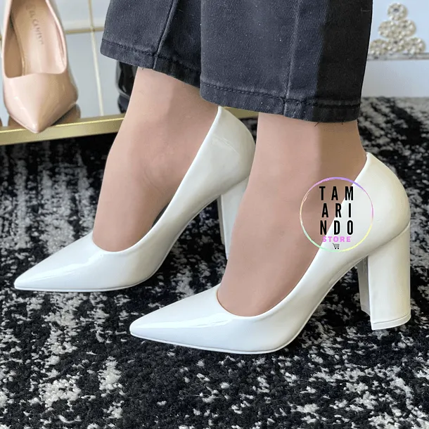 Zapato tacón blanco charol 591